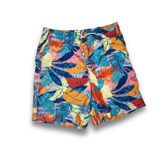Old Navy Tropical Print Boys Board Shorts Size L (10-12) Elastic Waist With Draw - Picture 2 of 4